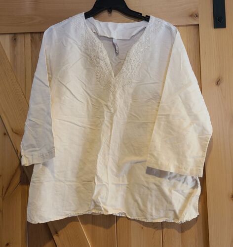 Túnica Popover Old Navy Mujer Talla Grande 2X Mezcla de Lino Crema Lentejuelas Cuello en VNeeck