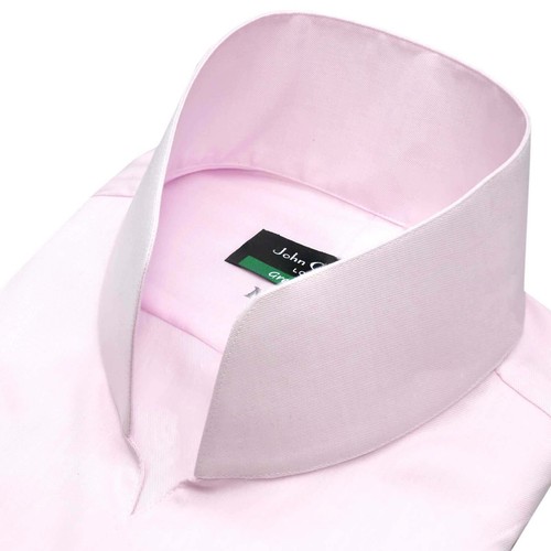 Camicia da uomo cotone rosa morbido senza rughe alto cinese fascia aperta senza rughe - Foto 12 di 13