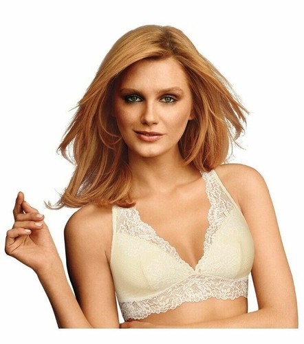 Maidenform Lace-T-Back Bralette Wirefree Pull Bra DM1126 Pearl Sz.S