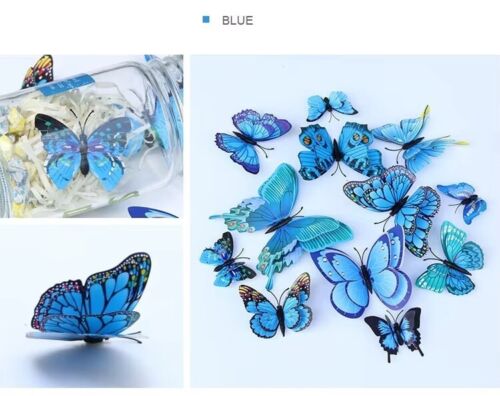Butterfly Wall Stickers Home Decor Room Magnetic Bedroom 3D Two-layer wings 12pc - Picture 25 of 63
