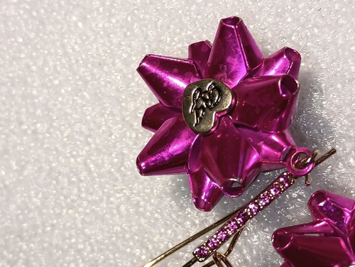 Betsy Johnson Gold Tone And Purple Resin Bow Drop Earrings - Picture 4 of 11