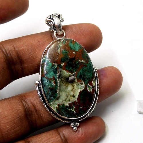 Malachite Azurite Sterling Silver Handmade Jewelry Gemstone Pendant 16 Gm-NewA10 - Picture 5 of 7