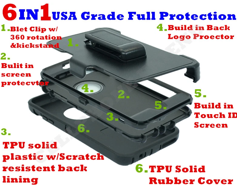 For Apple iPhone 6/6S Plus Defender Case Cover w/ Belt Clip fit Otterbox  - Image 2 of 4