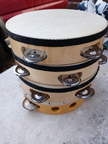 Menge 4 Musical Tambourine Holz Handgehaltene Trommel Trommel Runde Percussion
