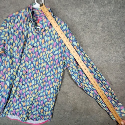 Visconti Black Shirt Mens Medium Blue Pink Orange Geometric Long Sleeve - Picture 9 of 13
