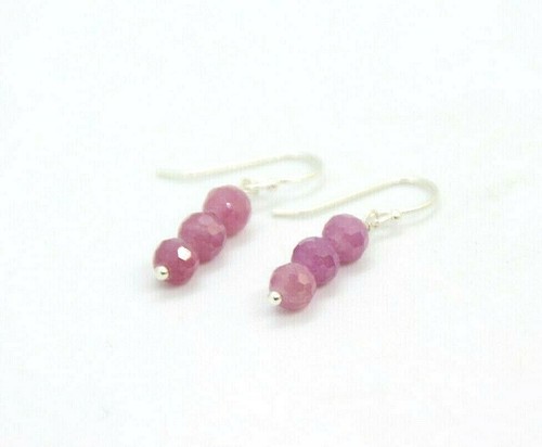 Ruby Natural Red Gemstone 5mm Faceted Ball 925 Sterling Silver Earrings 1" - Picture 3 of 5