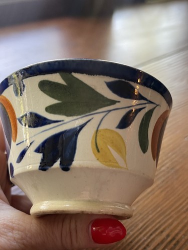 ANTIQUE PRATTWARE MUG & SAUCER 1820'S BLUE ORANGE YELLOW FLORAL NATURE AS FOUND - Picture 15 of 18
