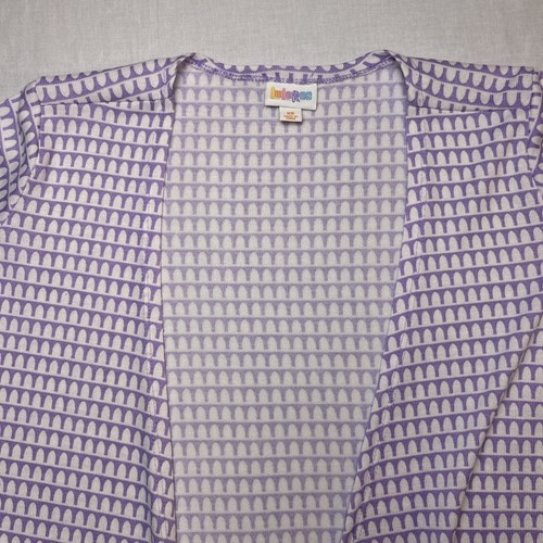 W XS Lularoe Purple White Geometric Open Front Caroline Pockets Cardigan size - Picture 5 of 7