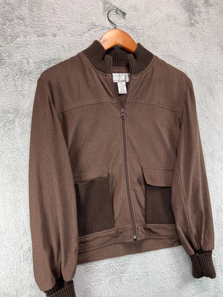 VTG Norton Studio Jacket Womens 6 Brown Full Zip Rib Sweater Cuffs Collar Ladies - Image 4 of 4