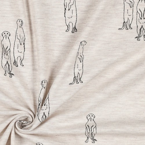 Stoff Erdmännchen Beige Meliert Jersey Kinder Tiere Shirt Hose Beanie Loop Mütze - Bild 3 von 4
