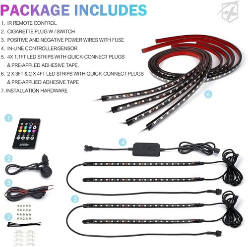 8Pcs Car RGB LED Strip Lights, Exterior Underglow & Interior Bluetooth Lights... - Picture 8 of 8