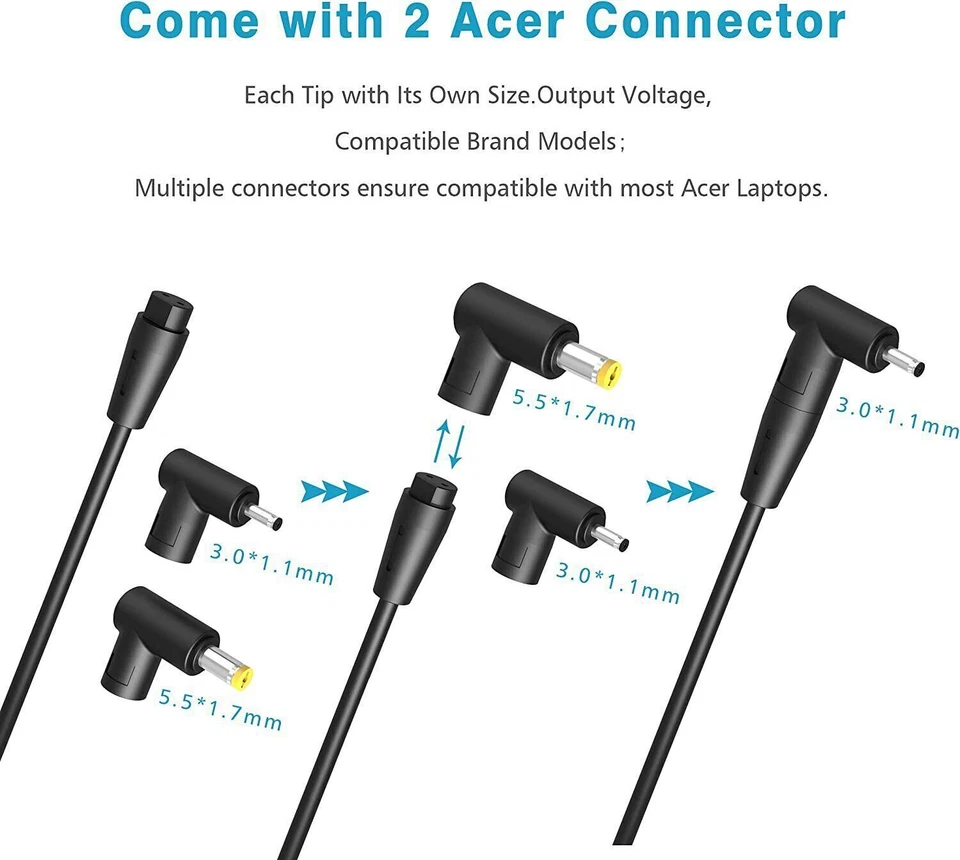 FOR ACER 3.0*1.1mm 5.5*1.7mm 19V 3.42A 65W AC Power Adapter Aspire 1 2 3 Charger - Image 2 of 4