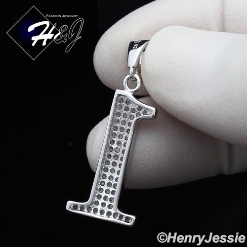 MEN WOMEN 925 STERLING SILVER ICY BLING CUBIC ZIRCONIA NUMBER"1" PENDANT*SP179 - Picture 2 of 4