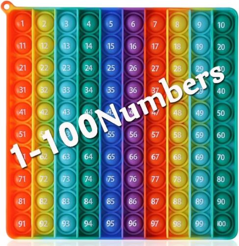 1-100 Big Size Pop with Numbers Rainbow Square Fidget Math Toy 100 bubbles Learn - Picture 1 of 7
