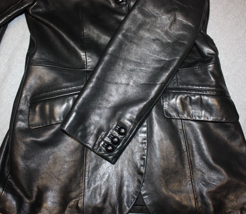 Chaqueta para mujer Ann Taylor de cuero negra de longitud media Petite 6P - Imagen 5 de 9