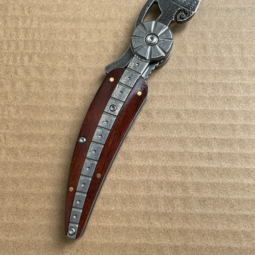 Coltello in piuma da collezione fatto a mano lusso Damasco coltello da tasca cuscinetto a sfera - Foto 18 di 20