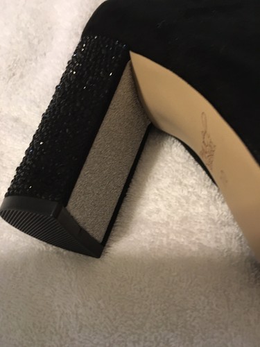 NWT SWAROVSKI HEEL Knee High Badgley Mischka Jovial Micro Suede Boots Blk Sz10 - Picture 9 of 10