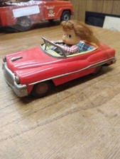 Vtg 1950's Japan Tin Litho Friction Toy Car Girl V 1959 Lic. Plate Works Great 