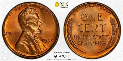 PCGS MS67 RD 1958 Lincoln Wheat Cent Red