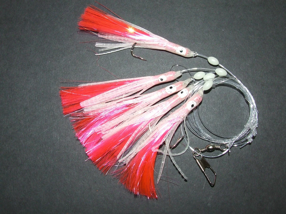 FFT PINK LUMO SQUID MUPPET RIG 5 x 3/0 HAKEN COD KÖDER MAKRELE SPIN BOOT FISCHIN