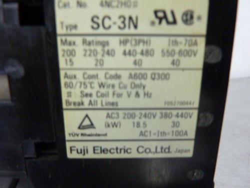 Fuji SC-3N 65 (4NC2H0) Electric Magnetic Contactor 3PH 200/220V Coil600V(22881) - Picture 2 of 11