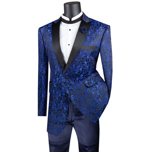 VINCI Men's Blue Paisley 2-Button Regular Fit Tuxedo Jacket - NEW - Picture 3 of 27