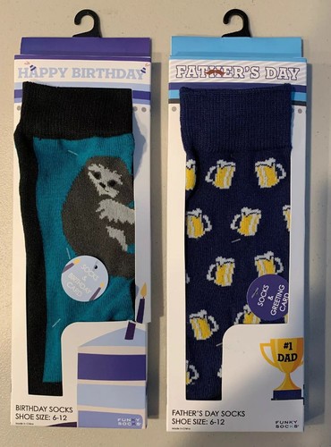 Funky Socks happy birthday & fathers day sock and card combo beer shoe size 6-12 - Picture 1 of 4