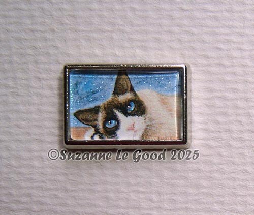 Snowshoe Siamese cat art metal lapel pin brooch printed painting Suzanne Le Good