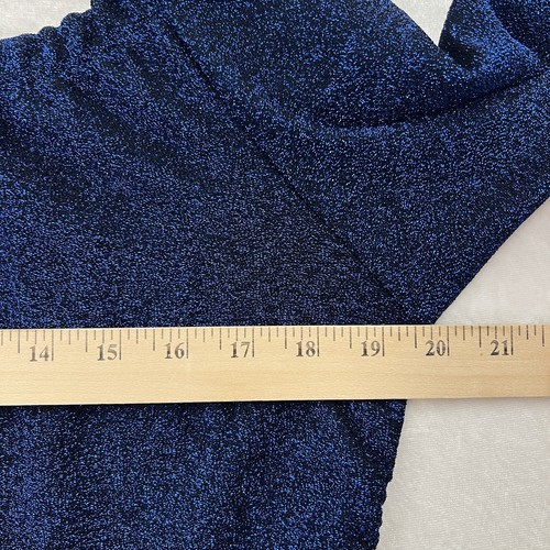 Womens Evening Dress Size XL Metallic Blue Glitter Maxi Off Shoulder Front Slit - Picture 10 of 15