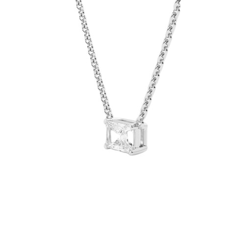 Emerald Cut Lab Diamond Pendant Necklace in 14k Solid Gold Prong Setting - Picture 10 of 12