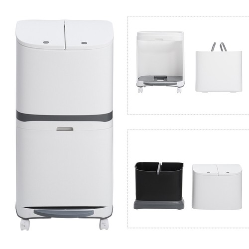 48 Litre Kitchen Recycling Pedal Trash Bin 2 Compartment Rubbish Waste Can Wheel - Picture 9 of 11