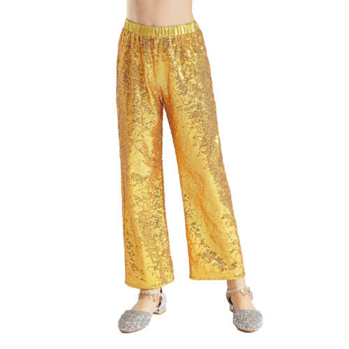 Kids Girls Dance Performance Trousers Sparkle Pants Sequins Streetwear Loose - Picture 14 of 81