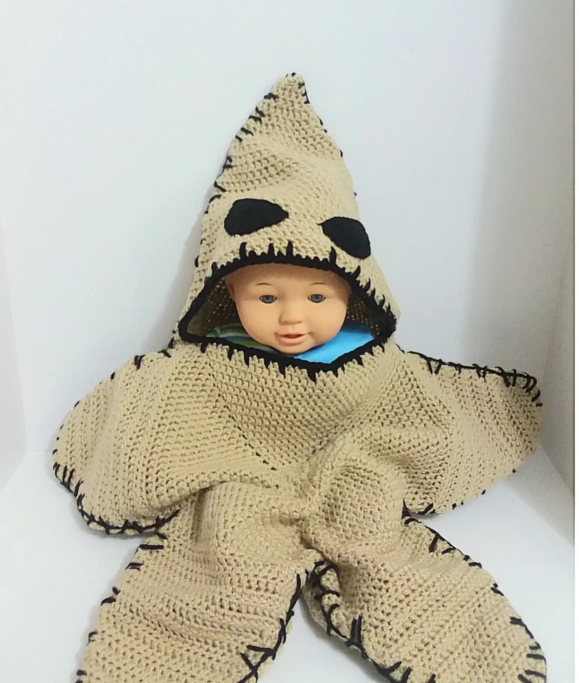 Nuevo Oogie Boogie Hecho a Mano Crochet 0-3 Meses Halloween Disfraz Bebé Acurrucado  Foto 2 de 4
