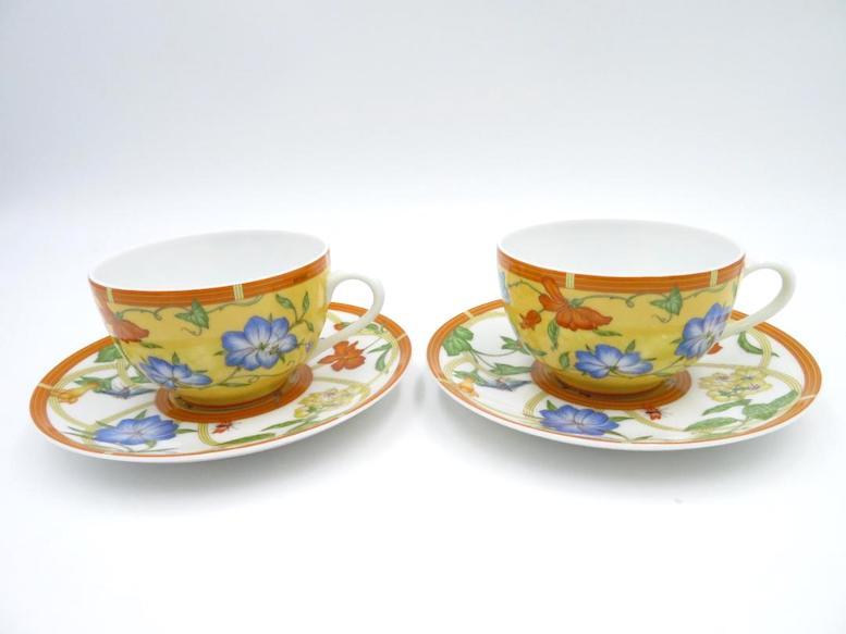 Hermes Siesta Tea Cup Saucer Tableware Yellow Floral 2 set Hermes Siesta Tea Cup Saucer Tableware Yellow Floral 2 set