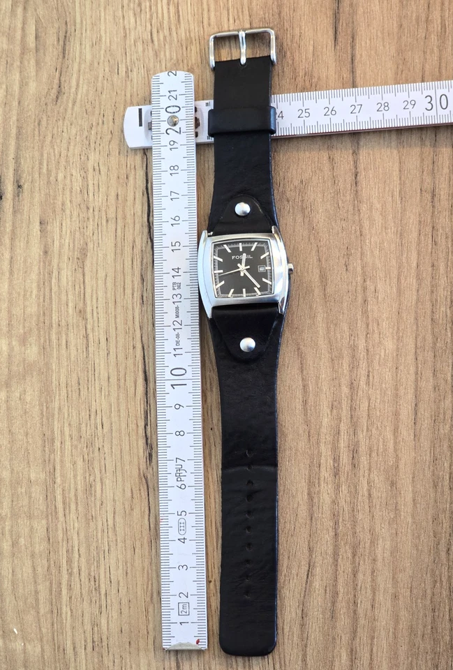 Vintage Fossil Quarzuhr JR-8132 Unisex Silber Leder Bund Armband mit Datum - Bild 2 von 4