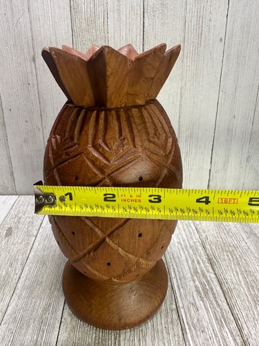 Vintage Ananas massives Teakholz Made in Thailand geschnitzt Tiki Boho Dekor 8,5" - Bild 7 von 9
