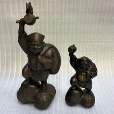 Old family storehouse Era Copper Daikokuten Ornament Set 2 items Total weight