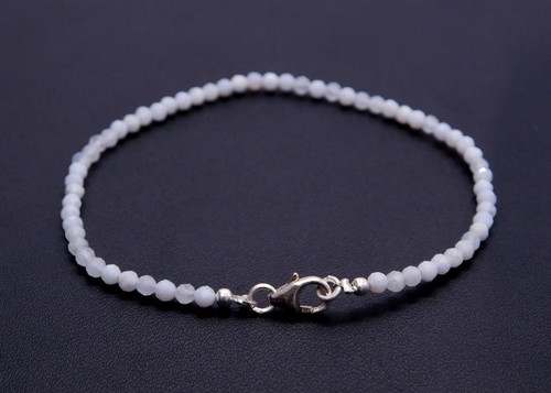 Natural White Rainbow Moonstone Bracelet, Moonstone Jewelry, Blue Flash Gemstone - Picture 2 of 4
