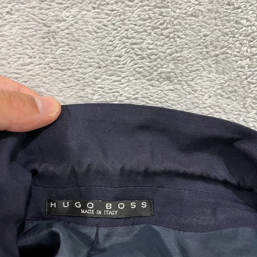 Vintage Hugo Boss Blazer Mens 40 Linen Jacket Academia Blue Made In Italy Preppy - Picture 3 of 14