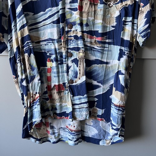Kahala Hawaiian Shirt Mens Medium Rayon Aloha Made in Hawaii Lighthouse Print - Picture 4 of 11