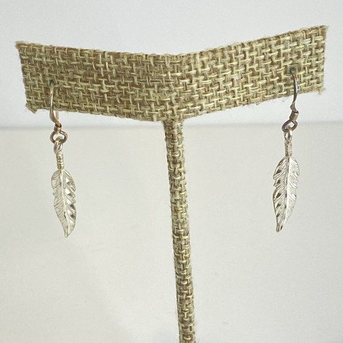 Orecchini Vintage Piume Sterling Firmati (M) Argento Inciso Pendente Leggero - Foto 3 di 8