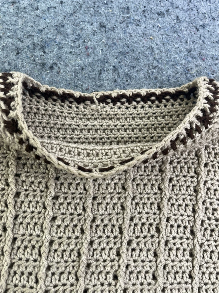 Suéter Vintage Hecho a Mano Crochet Beige Marrón Rayas Mezcla Acrílico Para Hombre’s Grande Foto 2 de 4