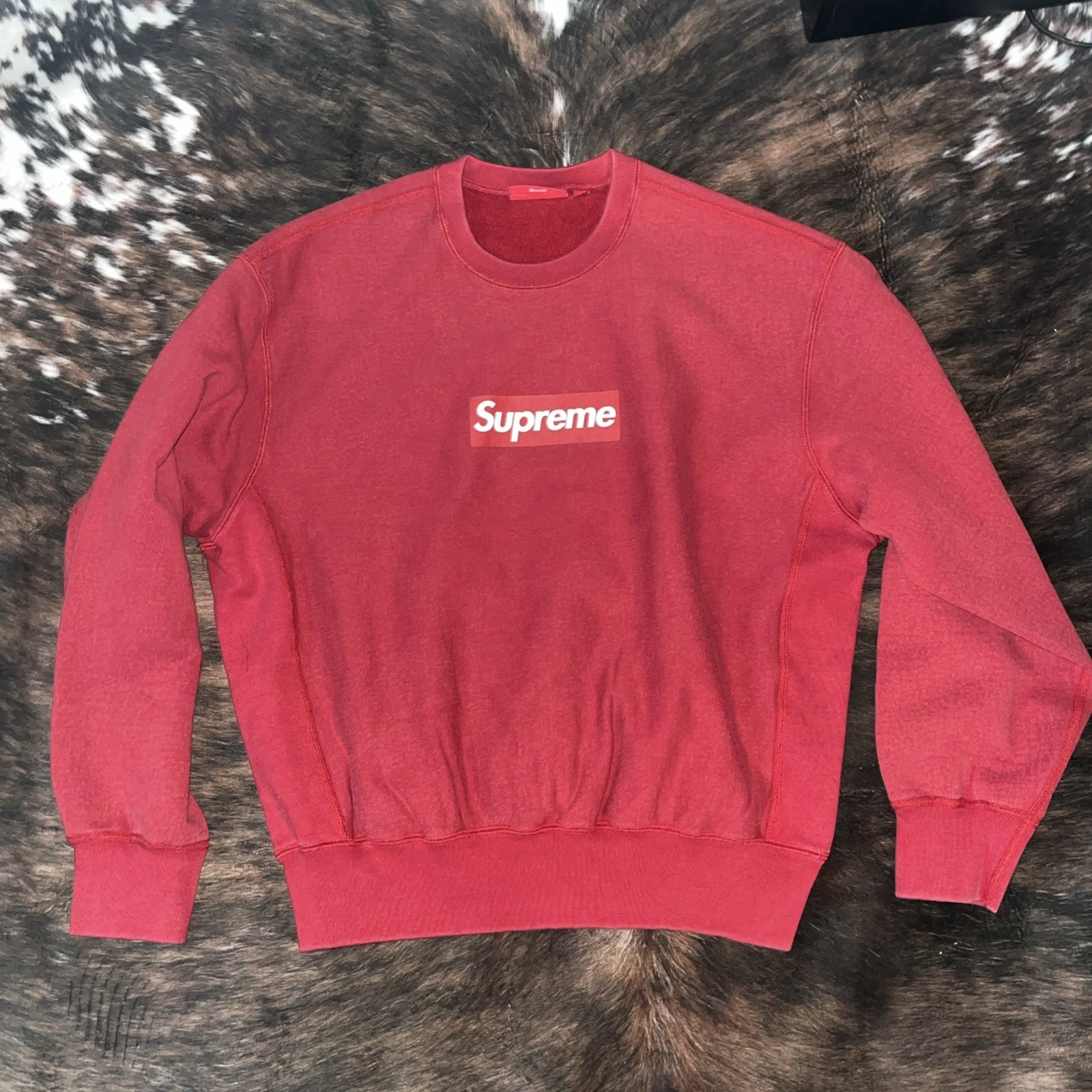 Sweat shirt BOGO col rond lavé logo Supreme Box rouge homme petit rare épuisé Htf