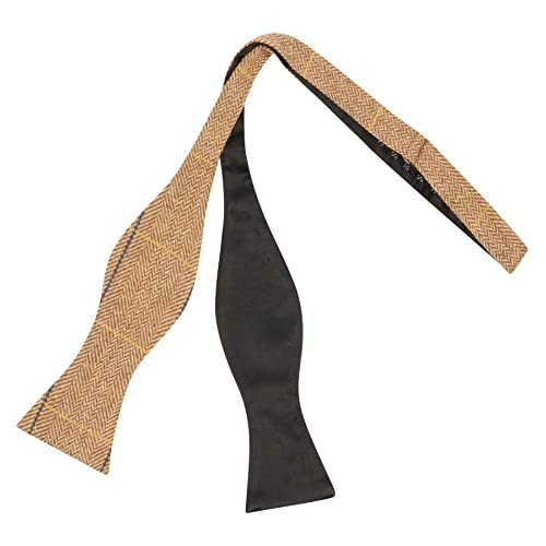 Light Oak Brown Herringbone Check Self-Tie Bow Tie, Plaid, Tweed  - Picture 1 of 1