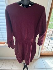 Mirol Women's Burgundy Long Sleeve Knit Sweater Dress Size L