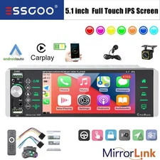 5" Single 1 DIN Car Stereo Apple Carplay & Android Auto USB MKV BT SWC+MIC&CAM