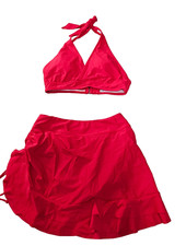 NWT Yonique Red Two Piece Swimsuit Halter Women's Bikini with Skirt Size S