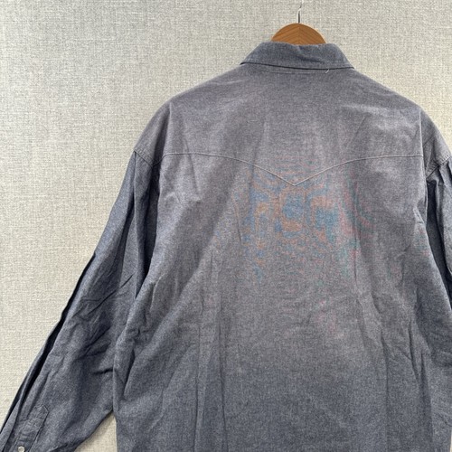 NEW Stetson Western Chambray Shirt XL Blue Long Sleeve Pearl Snap Faded Wash - Picture 14 of 16