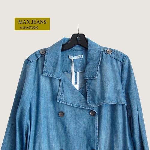 MAX JEANS by Max Studios NEW Minimalist Military Double Breasted Trench Coat L - Picture 2 of 12
