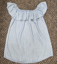 Lulus Dress Light Blue Wash Flowy Design Off The Shoulder Sleeves SZ M